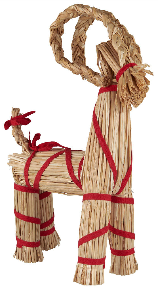 Scandi Straw Christmas Goat With Red Ribbon | Two Sizes