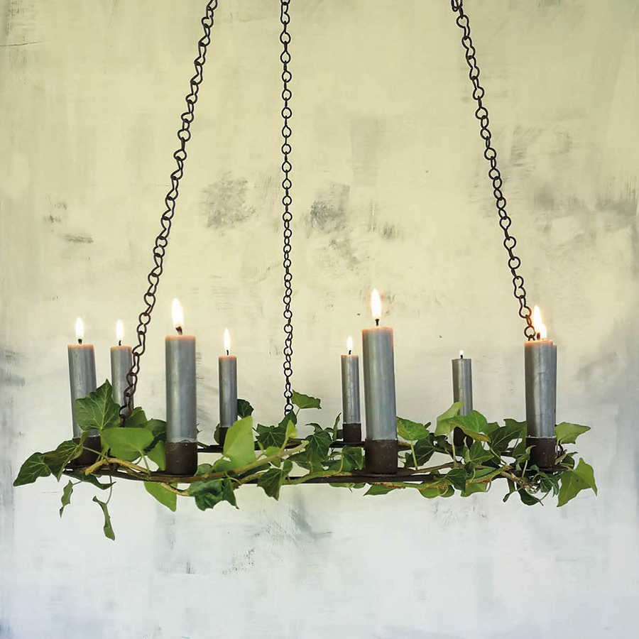 Scandinavian Rustic Hanging Candle Holder Wreath - 9 Candles