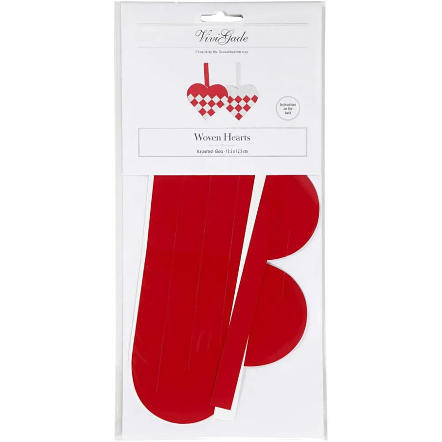 Scandinavian Christmas Woven Paper Heart Craft Decorations | Red & White