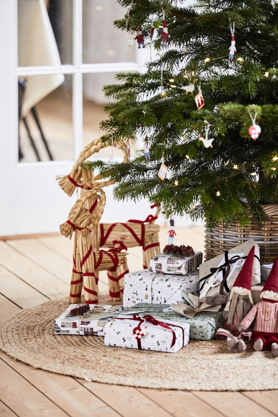 Scandi Straw Christmas Goat With Red Ribbon | Three Sizes - Thedanes.co.uk - Creative & Sustainable Living The Scandinavian Way