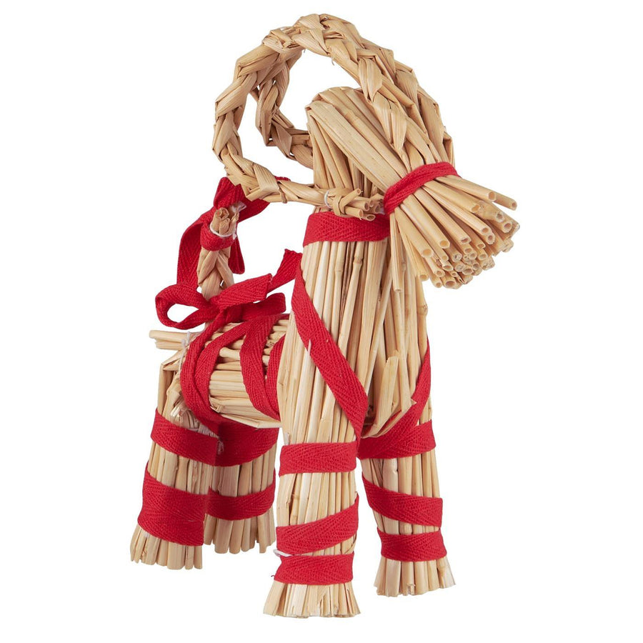 Scandi Straw Christmas Goat With Red Ribbon | Three Sizes - Thedanes.co.uk - Creative & Sustainable Living The Scandinavian Way