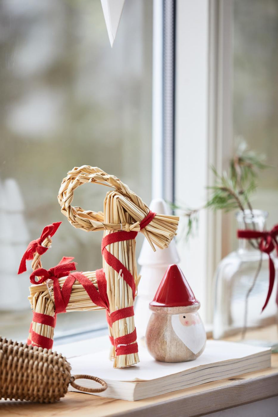Scandi Straw Christmas Goat With Red Ribbon | Three Sizes - Thedanes.co.uk - Creative & Sustainable Living The Scandinavian Way