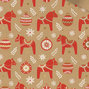 Scandinavian Dala Horse Gift Wrapping Paper - 30cm wide | 3M Roll - Thedanes.co.uk - Creative & Sustainable Living The Scandinavian Way