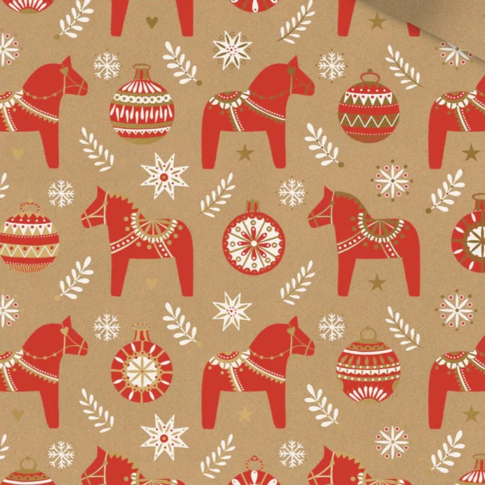 Scandinavian Dala Horse Gift Wrapping Paper - 30cm wide | 3M Roll - Thedanes.co.uk - Creative & Sustainable Living The Scandinavian Way