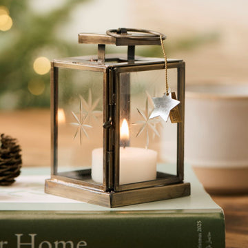 Small Brass & Glass Tea Light Lantern - Faceted Star on Glass - Thedanes.co.uk - Creative & Sustainable Living The Scandinavian Way