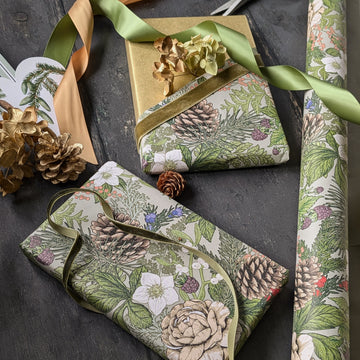 Winter Botanicals & Forest Foliage Christmas Gift Wrapping Paper | 3M Roll | Recyclable - Thedanes.co.uk - Creative & Sustainable Living The Scandinavian Way