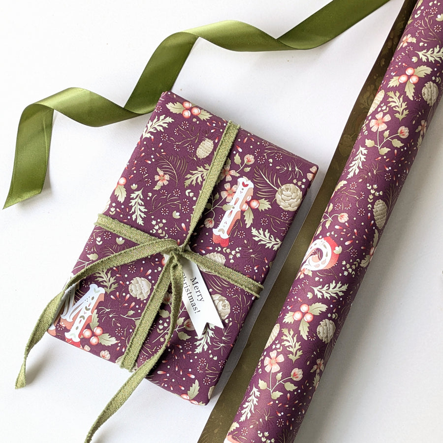 Whimsical Christmas Rose Florals Gift Wrapping Paper | 3M Roll | Recyclable - Thedanes.co.uk - Creative & Sustainable Living The Scandinavian Way