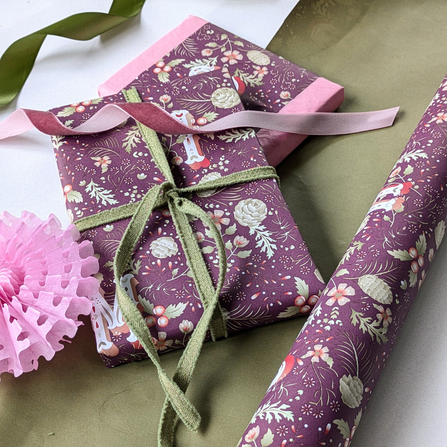 Whimsical Christmas Rose Florals Gift Wrapping Paper | 3M Roll | Recyclable - Thedanes.co.uk - Creative & Sustainable Living The Scandinavian Way