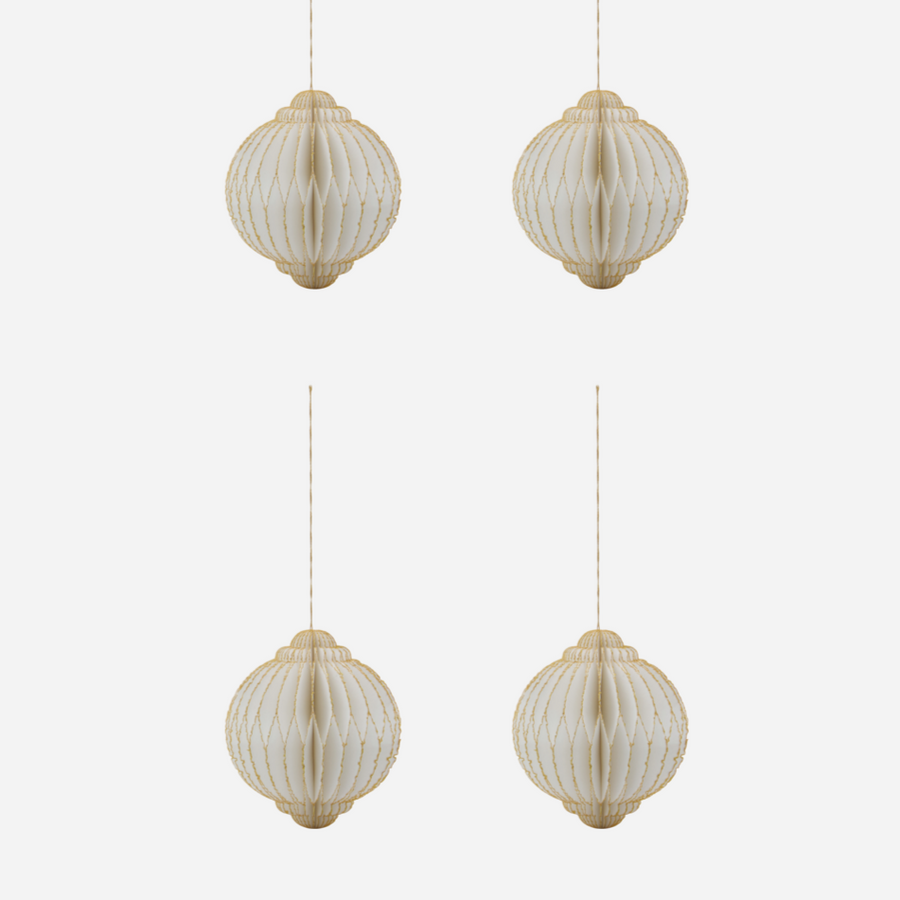 White With Gold Edge Paper Christmas Bauble Ornaments | 2 Sizes
