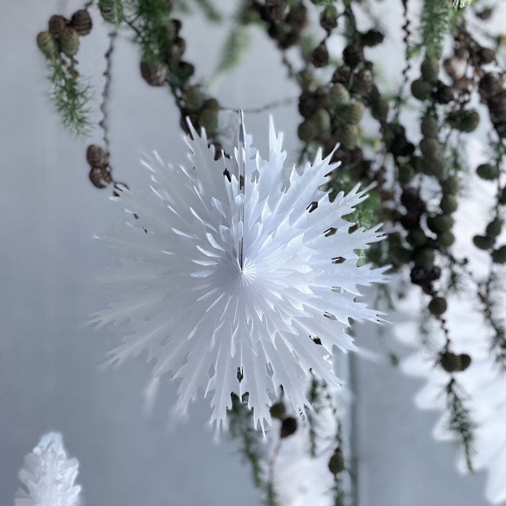 White Paper Fan Snowflake Christmas Decoration | 30cm