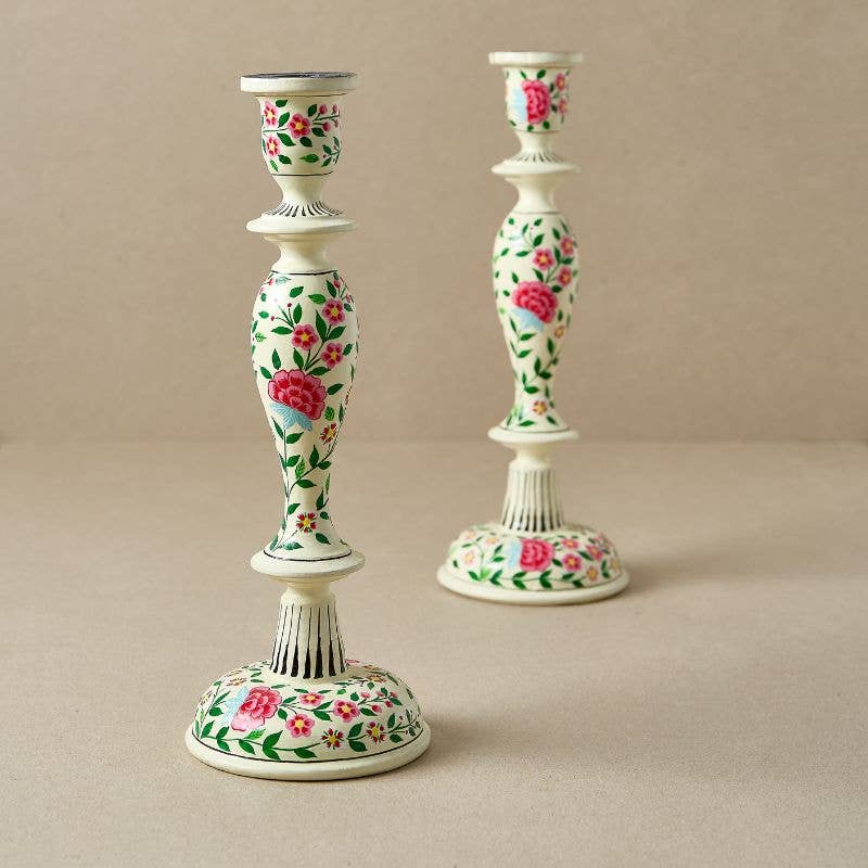 Wooden Candle Stick Holder 12"| Pink & Ivory Flowers - Thedanes.co.uk - Creative & Sustainable Living The Scandinavian Way