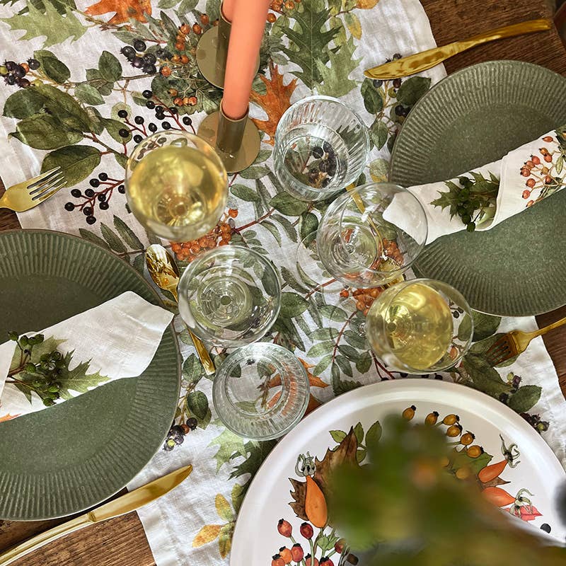 Linen Table Runner - Autumn Foliage & Berries | 145cm - Thedanes.co.uk - Creative & Sustainable Living The Scandinavian Way
