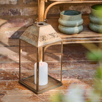 Brass Glass Lantern w/ Pattern Roof | Scandi Hygge Gift - Thedanes.co.uk - Creative & Sustainable Living The Scandinavian Way