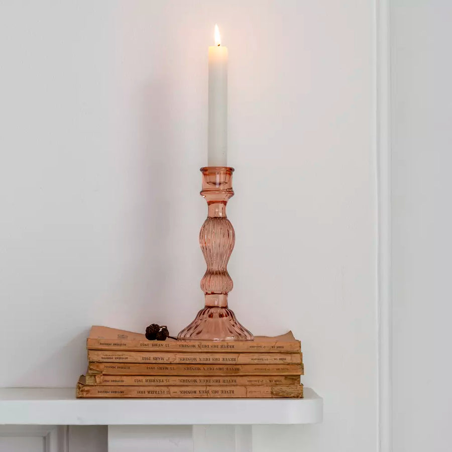 Rose Pink Tall Glass Dinner Candlestick |  20cm - Thedanes.co.uk - Creative & Sustainable Living The Scandinavian Way