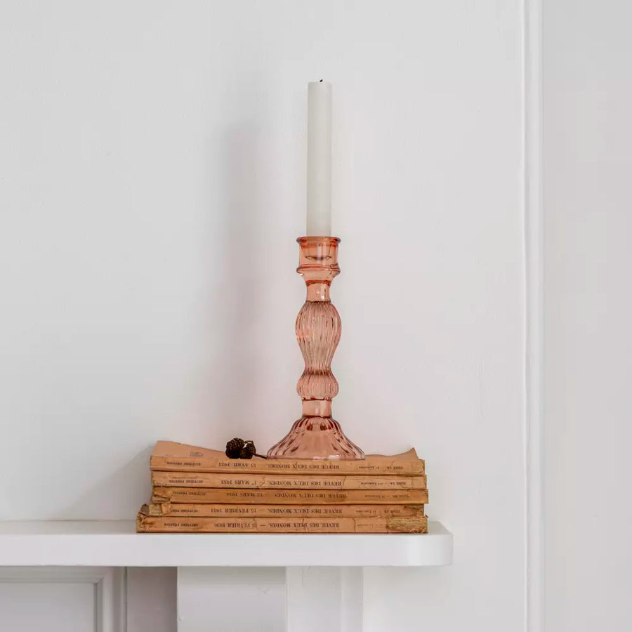 Rose Pink Tall Glass Dinner Candlestick |  20cm - Thedanes.co.uk - Creative & Sustainable Living The Scandinavian Way