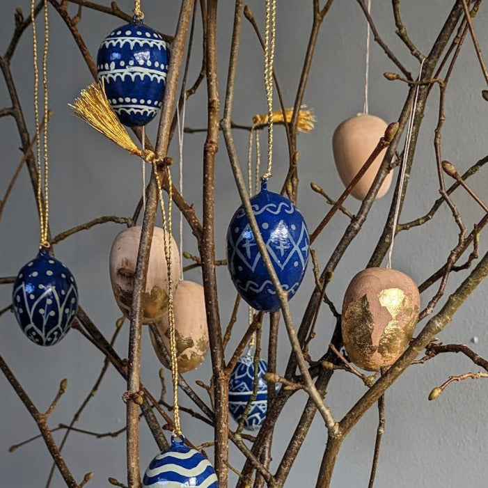 Indigo & White Papier Mache Easter Eggs, Fair Trade | Set of 5 - Thedanes.co.uk - Creative & Sustainable Living The Scandinavian Way