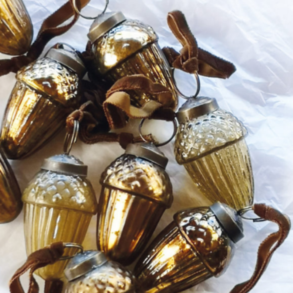 Gold Glass Bauble Acorn Decorations | Set of 3 - Thedanes.co.uk - Creative & Sustainable Living The Scandinavian Way
