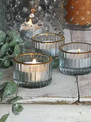 Gold Rimmed Ribbed Glass Tea Light Holder | Small - Thedanes.co.uk - Creative & Sustainable Living The Scandinavian Way