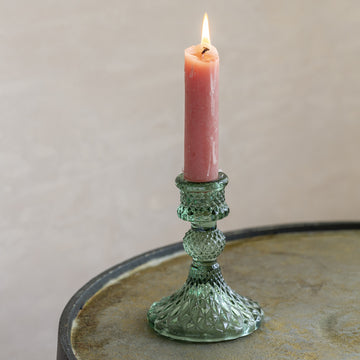 Green Harlequin Pressed Glass Dinner Candlestick | 10cm - Thedanes.co.uk - Creative & Sustainable Living The Scandinavian Way