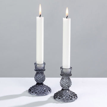 Pressed Glass Footed Candlestick - 10cm, 2 colours