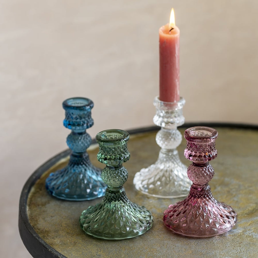Green Harlequin Pressed Glass Dinner Candlestick | 10cm - Thedanes.co.uk - Creative & Sustainable Living The Scandinavian Way