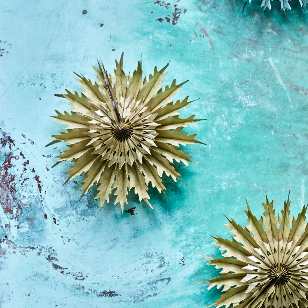 3 Metallic Gold Tissue Paper Star Fans | 2 Sizes