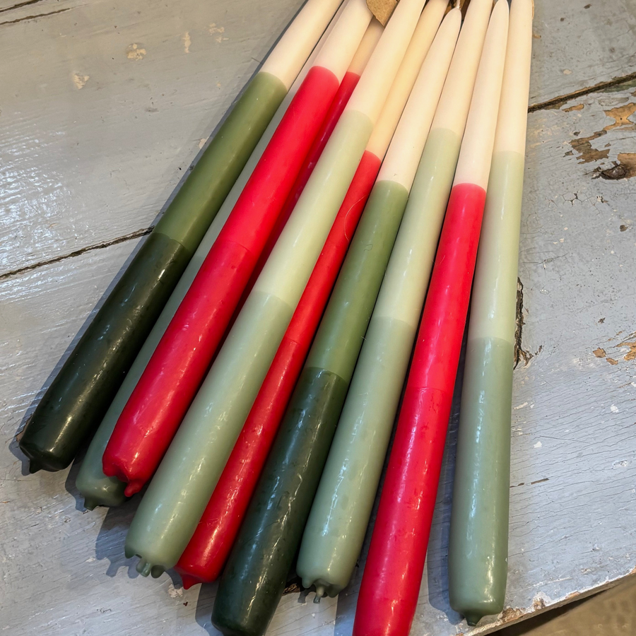 2 Tapered Dinner Candles | Red & Ivory Ombre - Thedanes.co.uk - Creative & Sustainable Living The Scandinavian Way