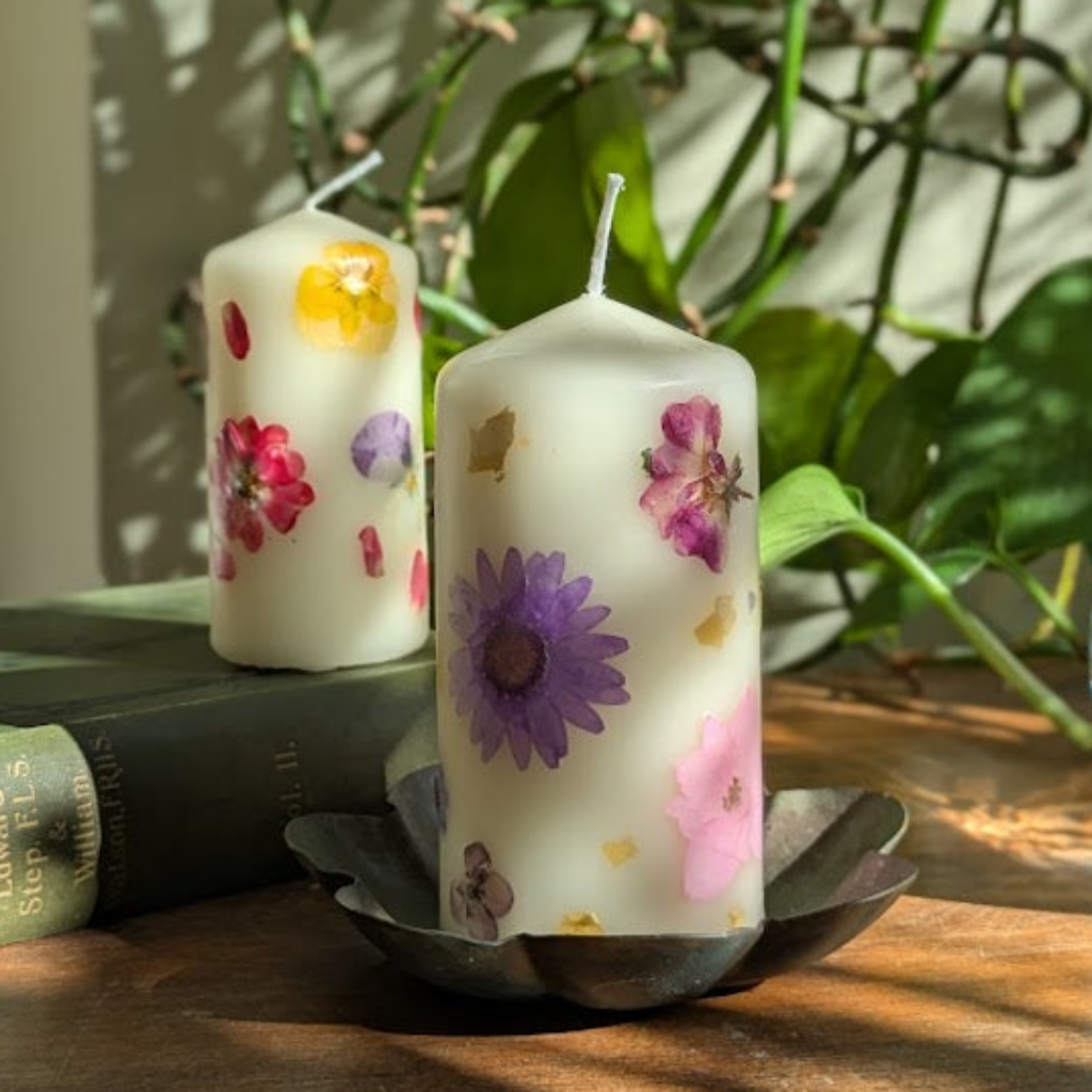 Handmade Pressed Flower Pillar Candles - 2 Sizes | Thank You Gift - Thedanes.co.uk - Creative & Sustainable Living The Scandinavian Way