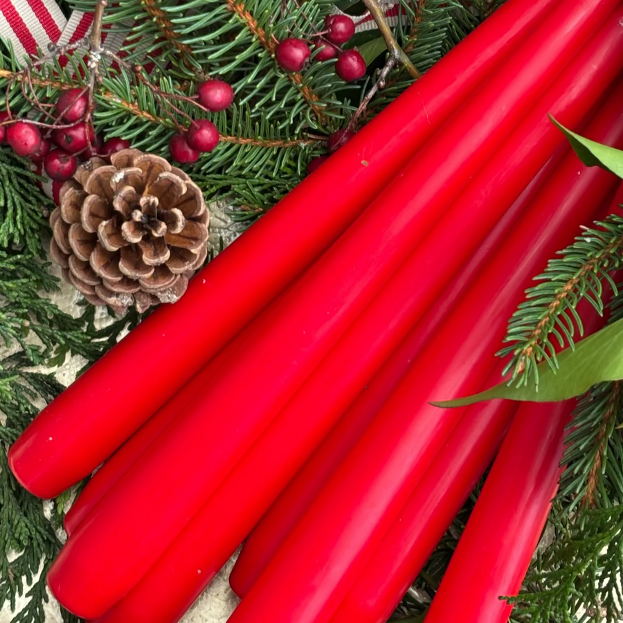 8 Red Tapered Dinner Candles | Scandi Christmas - Thedanes.co.uk - Creative & Sustainable Living The Scandinavian Way