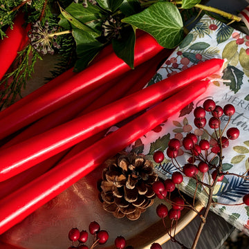 8 Red Tapered Dinner Candles | Scandi Christmas - Thedanes.co.uk - Creative & Sustainable Living The Scandinavian Way