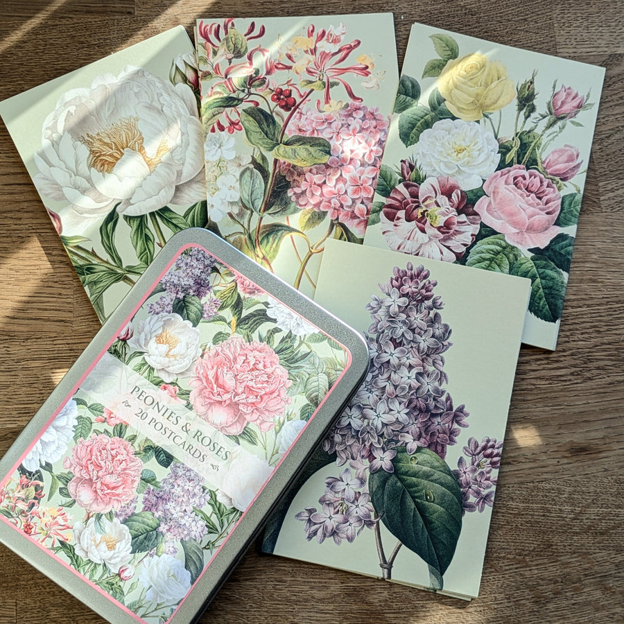 20 Postcard In A Tin | Botanical Flower Garden | Peonies & Roses - Thedanes.co.uk - Creative & Sustainable Living The Scandinavian Way