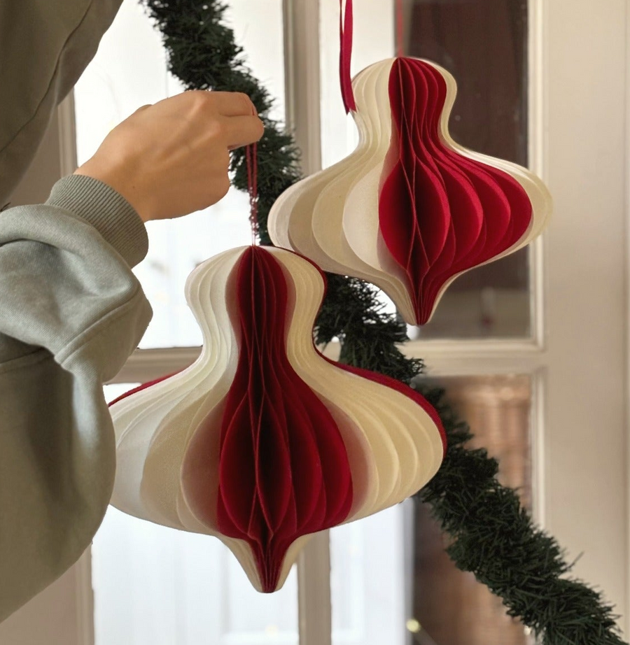 Red & White Candy Striped Paper Bauble | 2 Sizes - Thedanes.co.uk - Creative & Sustainable Living The Scandinavian Way