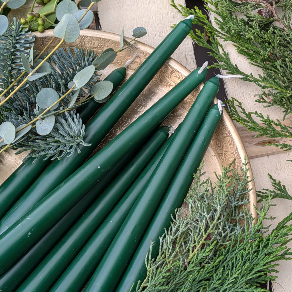 8 Forest Green Tapered Dinner Candles | Scandi Christmas - Thedanes.co.uk - Creative & Sustainable Living The Scandinavian Way