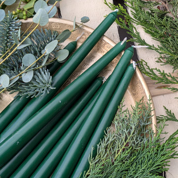 8 Forest Green Tapered Dinner Candles | Scandi Christmas - Thedanes.co.uk - Creative & Sustainable Living The Scandinavian Way