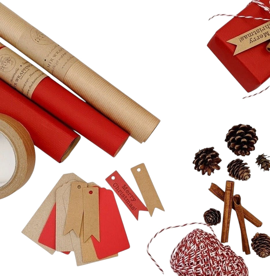 Gift Wrap Set - Red & Kraft - 100% Recyclable - Thedanes.co.uk - Creative & Sustainable Living The Scandinavian Way