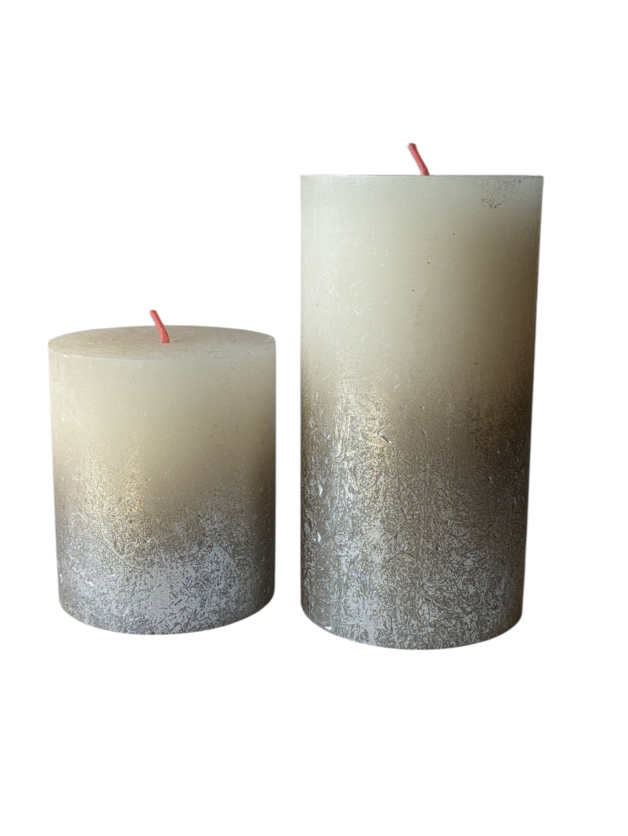 Rustic White & Metallic Silver Ombre Pillar Candles | 2 Sizes - Thedanes.co.uk - Creative & Sustainable Living The Scandinavian Way