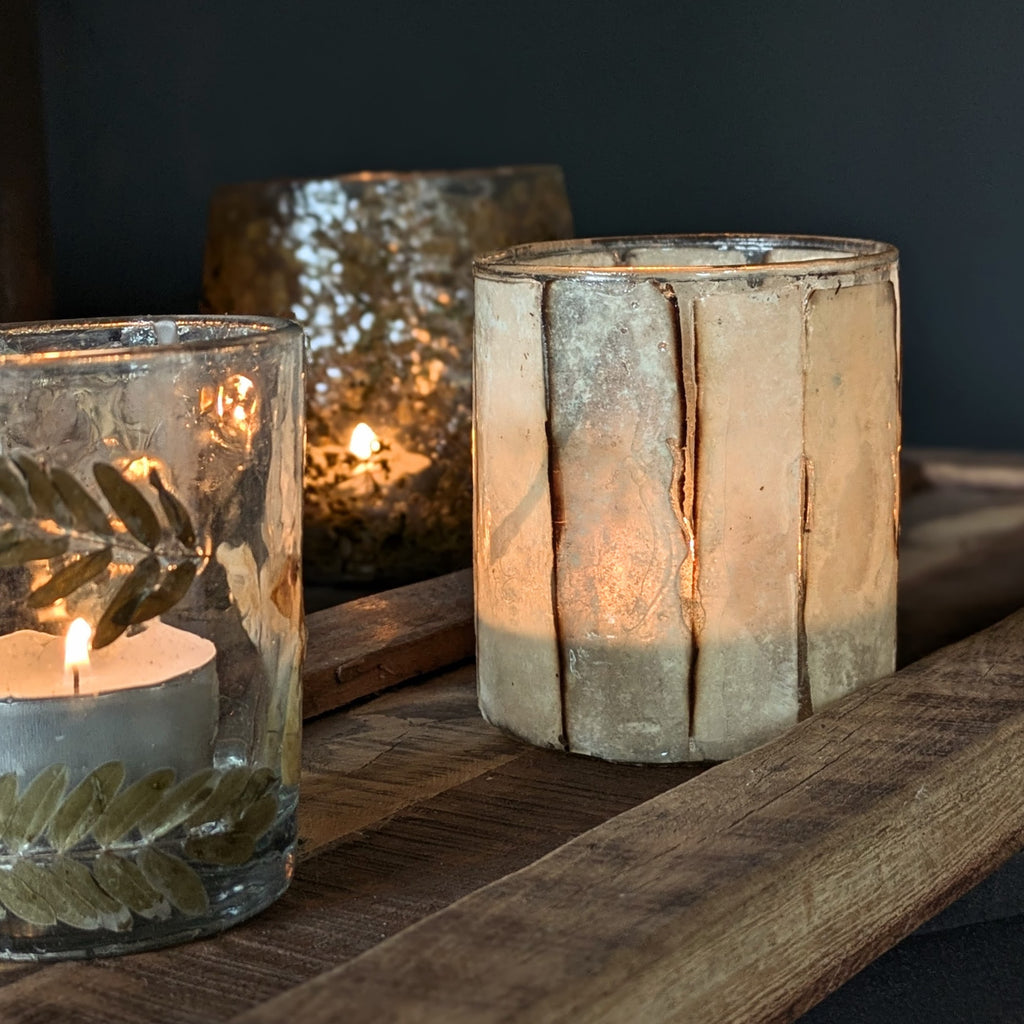 Embedded Paper Stripe Glass Votive | 8cm - Thedanes.co.uk - Creative & Sustainable Living The Scandinavian Way