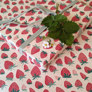 Eco Friendly Gift Wrapping Paper, Grass Fibre 'Strawberries' | 57cm x 3M - Thedanes.co.uk - Creative & Sustainable Living The Scandinavian Way