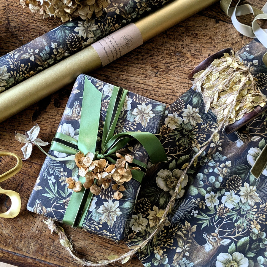 Winter Deer & Foliage Christmas Gift Wrapping Paper | 3M Roll | Recyclable - Thedanes.co.uk - Creative & Sustainable Living The Scandinavian Way