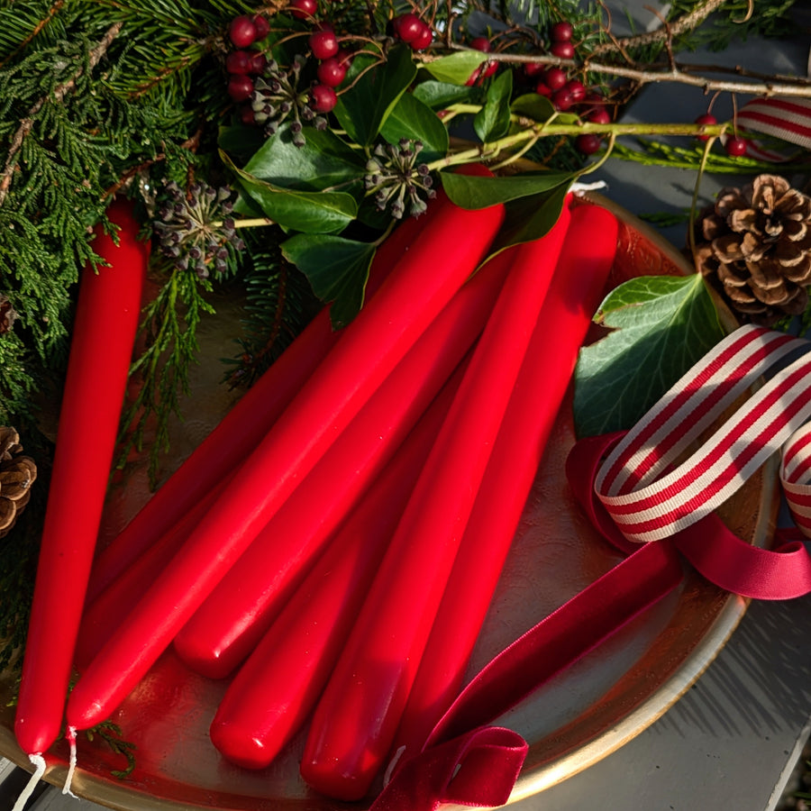 8 Red Tapered Dinner Candles | Scandi Christmas - Thedanes.co.uk - Creative & Sustainable Living The Scandinavian Way