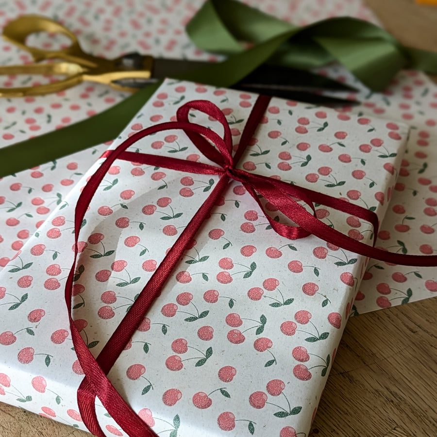 Eco Friendly Gift Wrapping Paper, Grass Fibre 'Cherry' | 57cm x 3M - Thedanes.co.uk - Creative & Sustainable Living The Scandinavian Way