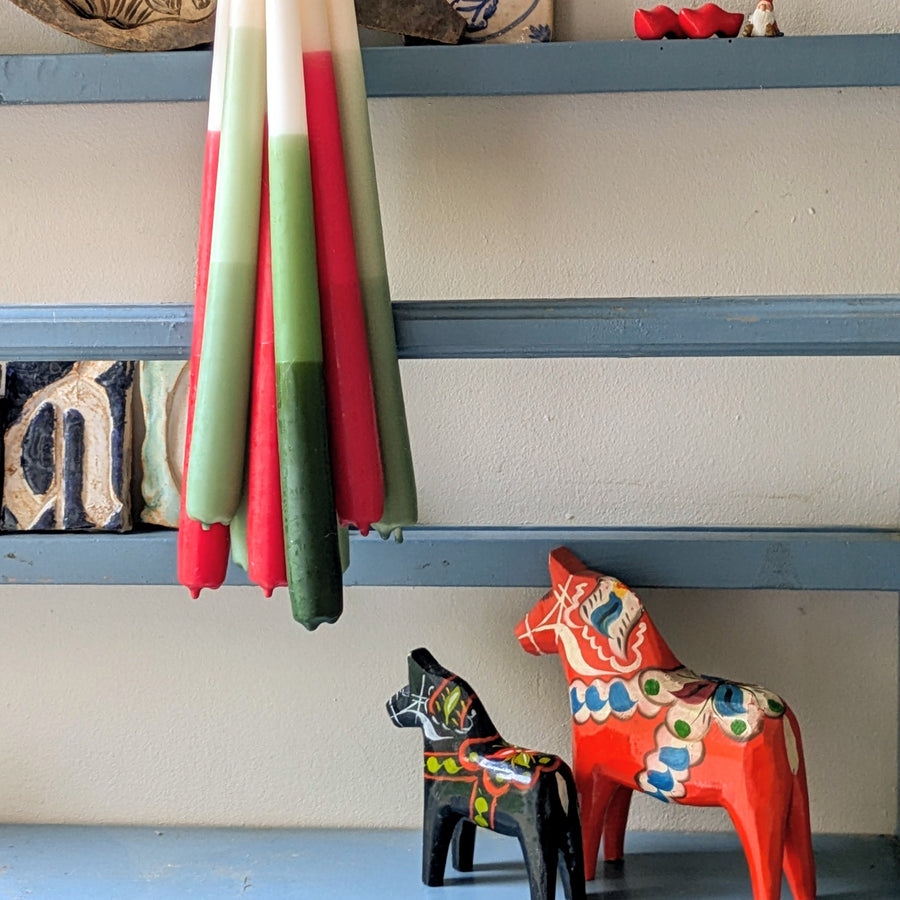 2 Tapered Dinner Candles | Red & Ivory Ombre - Thedanes.co.uk - Creative & Sustainable Living The Scandinavian Way