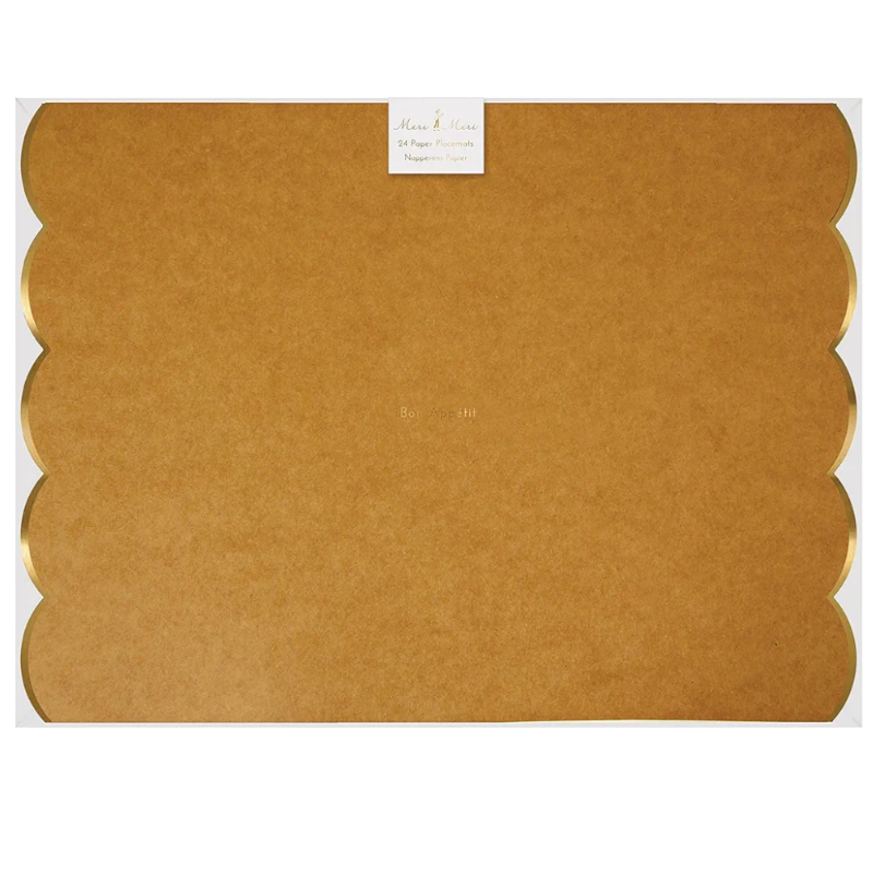 24 Scalloped Brown Kraft Paper Plate Mats w Gold Foil | Meri Meri - Thedanes.co.uk - Creative & Sustainable Living The Scandinavian Way