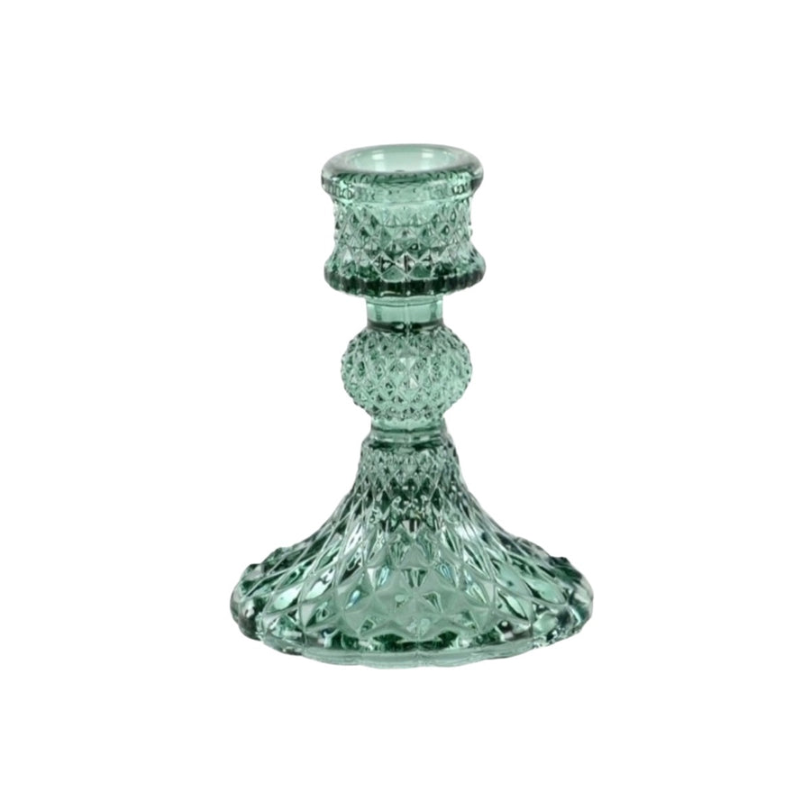 Green Harlequin Pressed Glass Dinner Candlestick | 10cm - Thedanes.co.uk - Creative & Sustainable Living The Scandinavian Way
