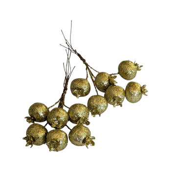Gold Glitter Pomegranate Florist Decorations l Wire Picks - Thedanes.co.uk - Creative & Sustainable Living The Scandinavian Way