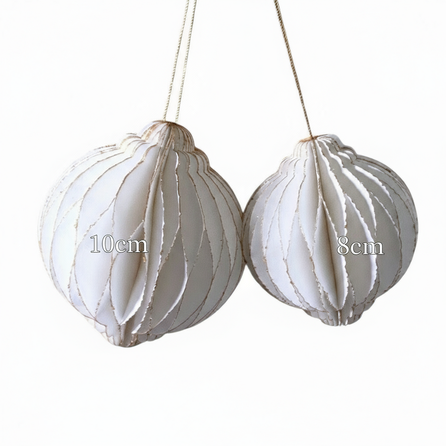 White With Gold Edge Paper Christmas Bauble Ornaments | 2 Sizes - Thedanes.co.uk - Creative & Sustainable Living The Scandinavian Way