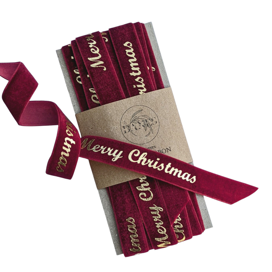 Red & Gold Merry Christmas Velvet Ribbon x 3M - Thedanes.co.uk - Creative & Sustainable Living The Scandinavian Way