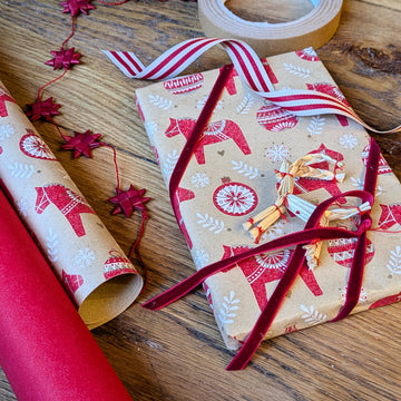 Scandinavian Dala Horse Gift Wrapping Paper - 30cm wide | 3M Roll - Thedanes.co.uk - Creative & Sustainable Living The Scandinavian Way
