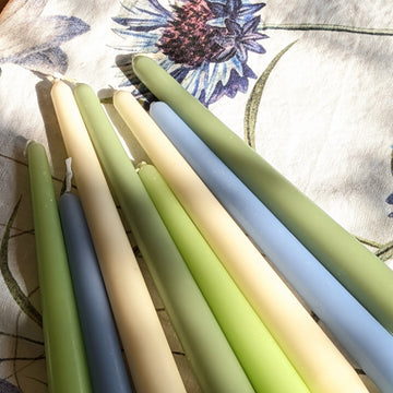 8 Tapered Dinner Candles | Spring Blue & Green Colour Mix - Thedanes.co.uk - Creative & Sustainable Living The Scandinavian Way