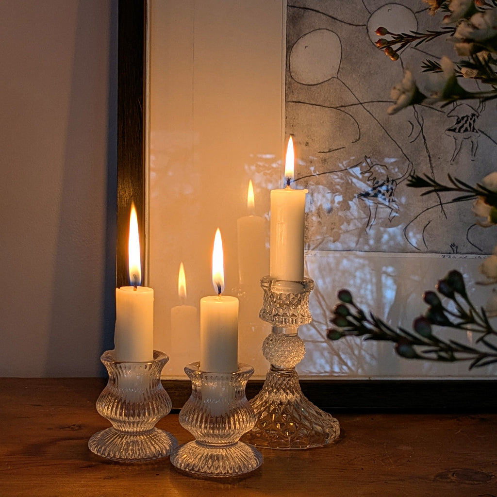 Ribbed Small Glass Dinner Candlestick 5.5cm | Set of 2 - Thedanes.co.uk - Creative & Sustainable Living The Scandinavian Way